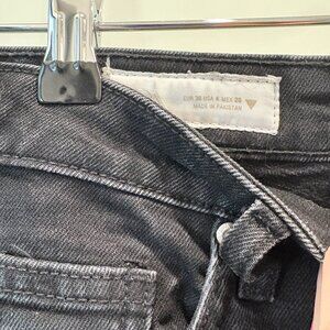 Zara Black Denim Crop Flare - distressed hem